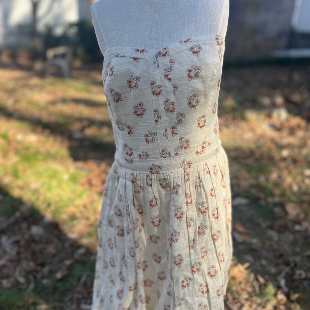 Club Monaco Strapless Floral Dress - Cream and Red